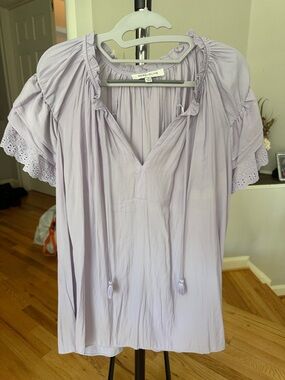 Rose & Olive Lavender Ruffle Peasant Top with Eyelet Sleeves